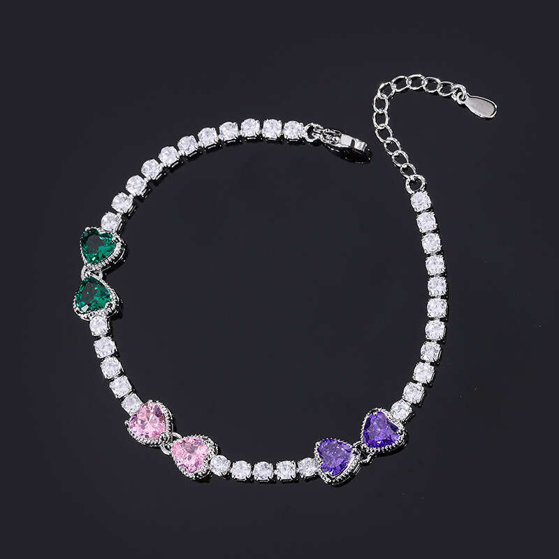 Light Imitation Natural Amethyst INS New Style Dia-Encrusted Heart Bracelet 5B2
