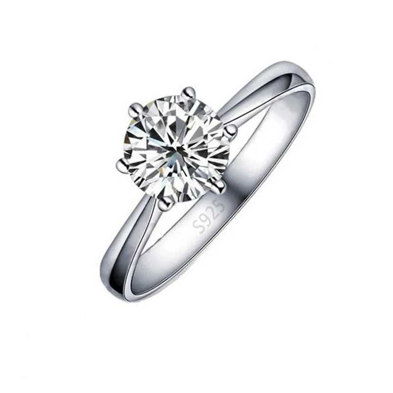 Elegant Classic Real 925 Sterling Silver Finger Rings Jewelry Crystal Cubic Zirconia 6 Prongs Women Wedding Rings XJ250707