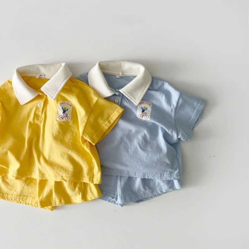 Summer New Boy Fashion Polo Sports Clothing Set Kid Simple Turn-down Collar T-shirt With Solid Loose Thin Cotton Shorts 2-piece Set R250707