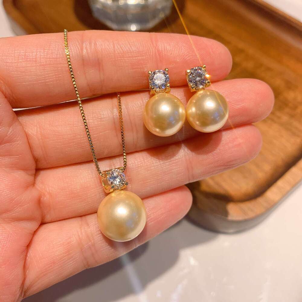 Huayoumei Jewelry Minimalist Style Pearl Necklace Tiktok Live Australian Mother-Of-Pearl Pendant Earrings Adc