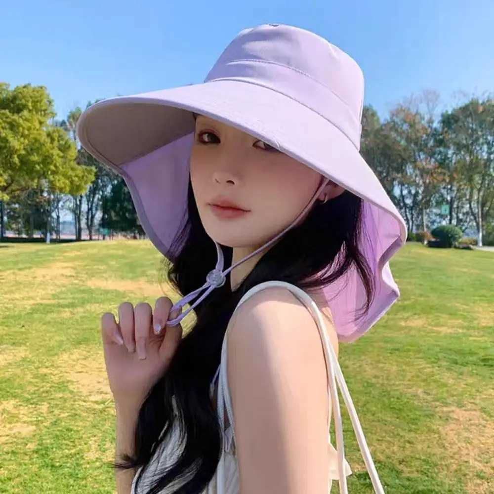 Shawl Sunscreen Cap Ponytail Travel Fisherman Hat Wide Brim Sun Hat with Neck Flap Outdoor UV Anti Neck Protection Sun Visors Y250707