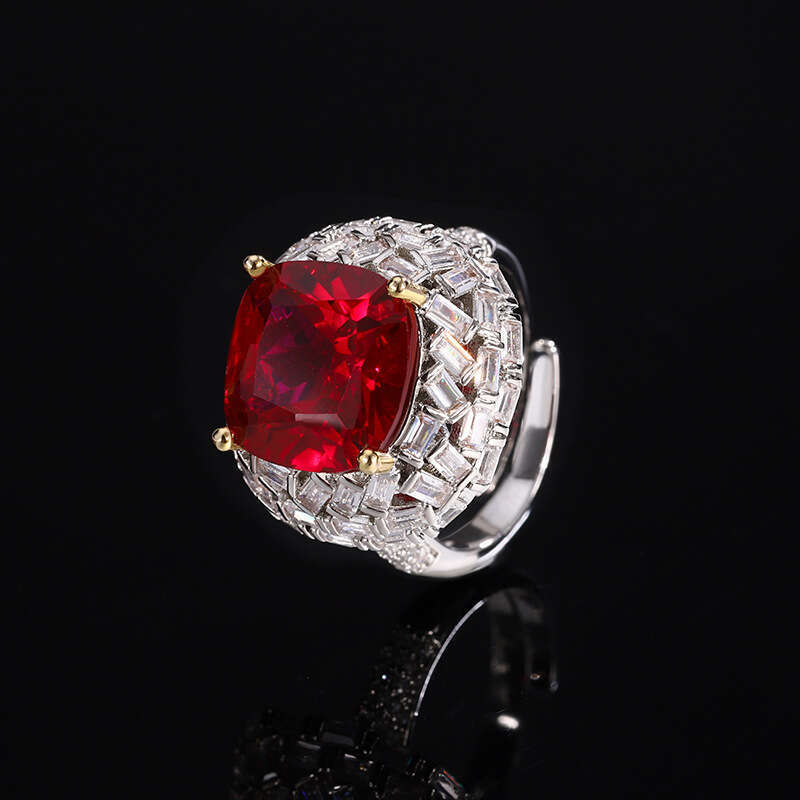 Colorful Treasure Square Color-Plated Pink Yellow Diamond Red Corundum Copper Jewelry Zircon Live Ring Adjustable 7F9