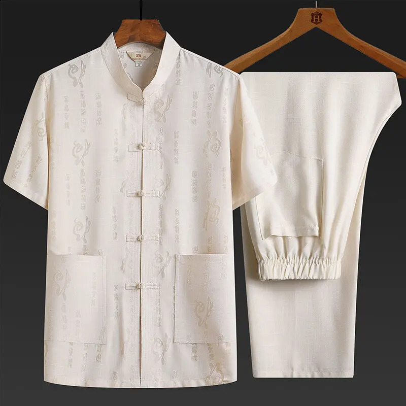 Summer Men Tang Suit top Pants Fashion Cotton Linen Tang Suit Chinese style Loose Casual Shirts Two Piece Sets 250707
