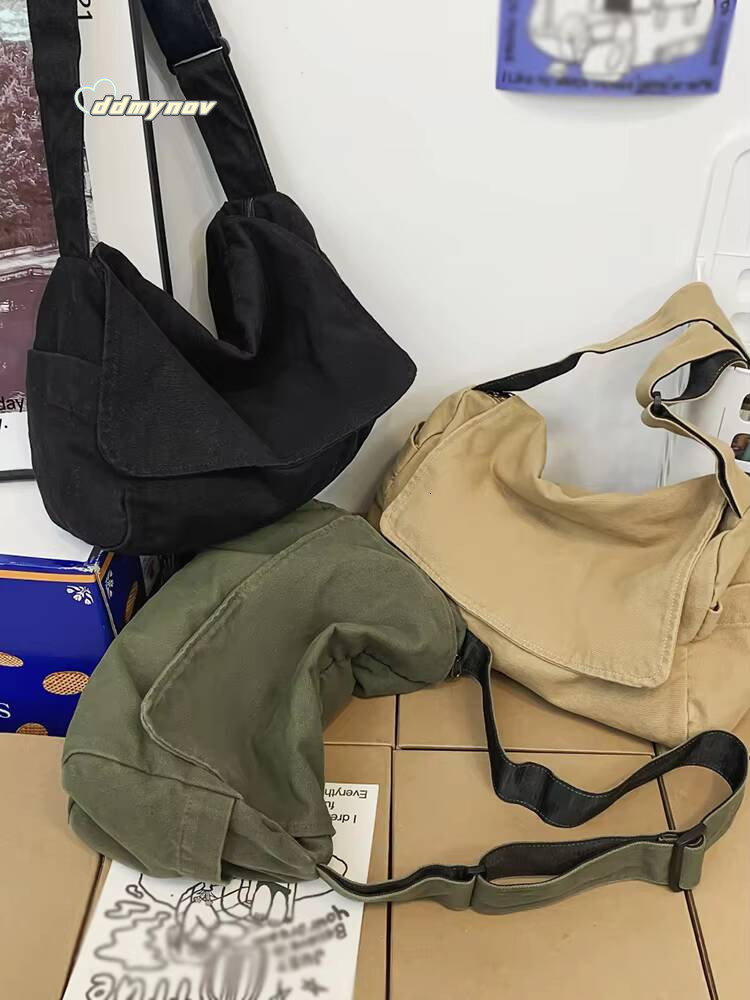 Large Capacity Canvas Simple Messenger For Women and Men Trendy Student Flap Shoulder Bag for High School or University ddmynov