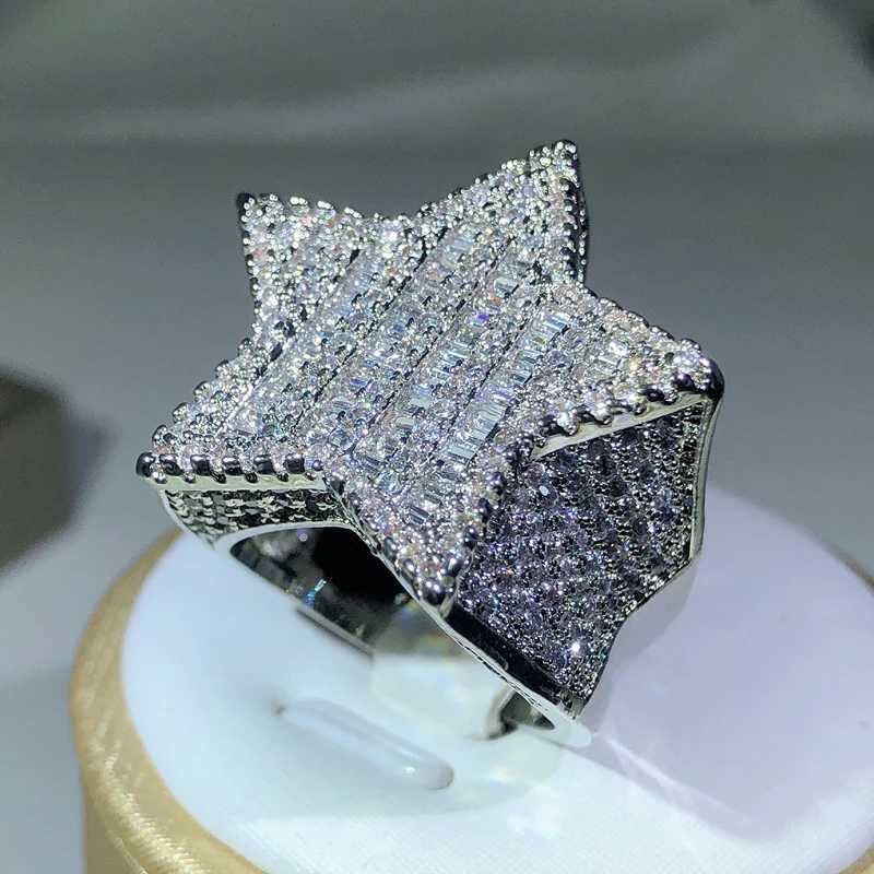 925 Silver Luxury Star Diamond Rings For Men/Women Solid White/Yellow Gold Rings Shine Hip Hop Jewelry Gifts XJ250707