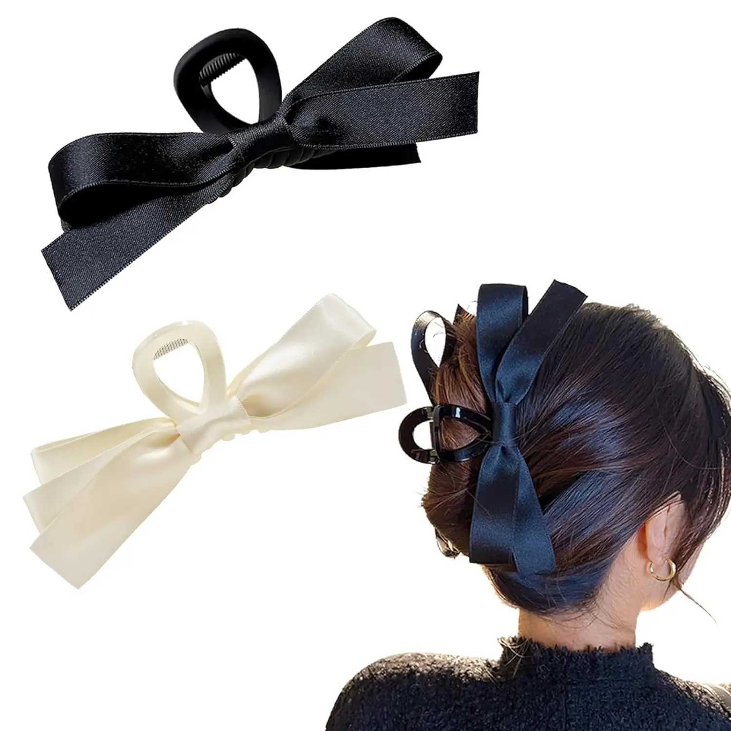 Black White Bowknot Hair Claw Big Satin Bow Hair Clips Vintage Baroque Satin Crab Hairpins for Elegant Women Hair Accessories Z250707