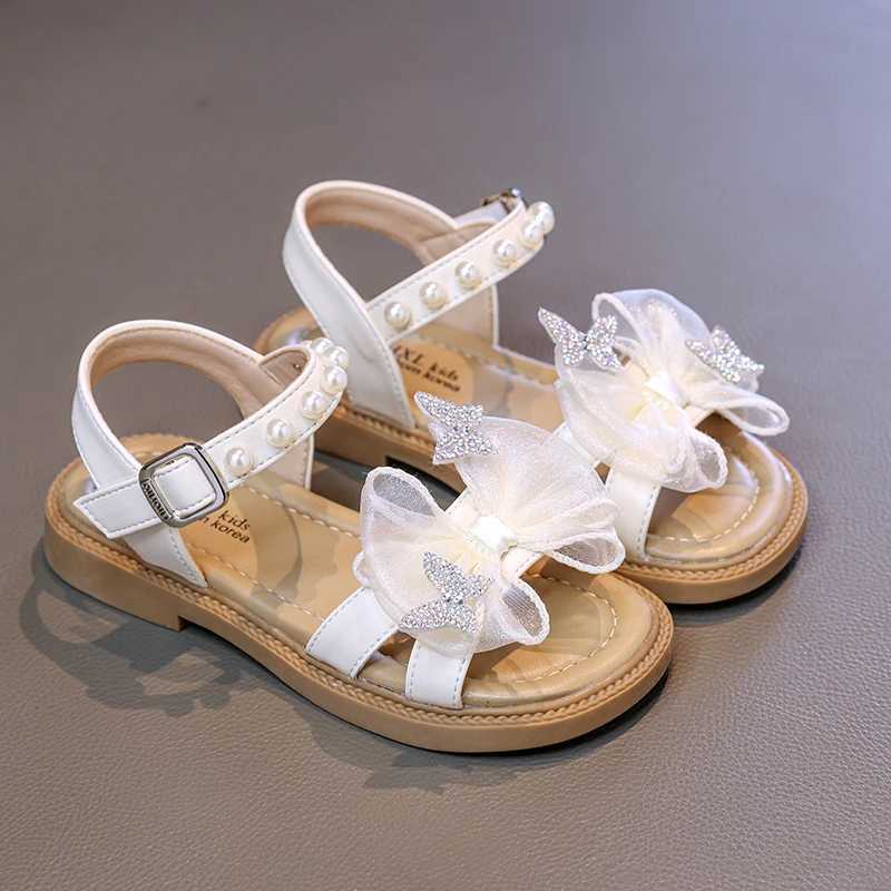 New Girl Princess Dress Sandals Sweet Pearl Bowknot Childrens Summer Sandals Elegant Wedding Party Kids Casual Shoes Open-toe R250707
