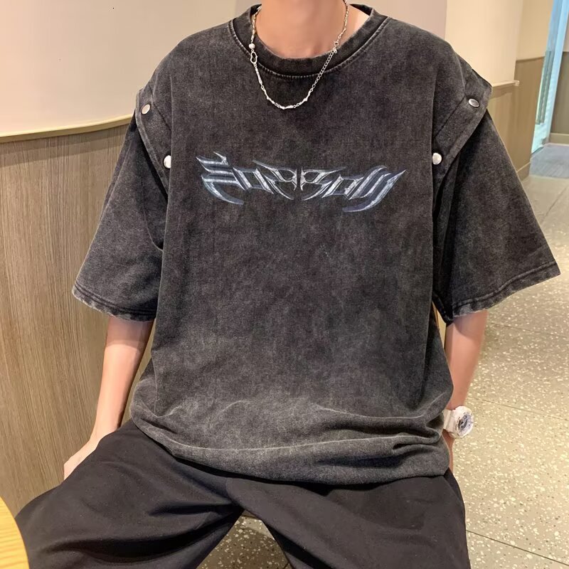 2025 Summer new women's T-shirt retro style printed short sleeved T-shirt neutral hip-hop loose version pure cotton round neck fashionable new de