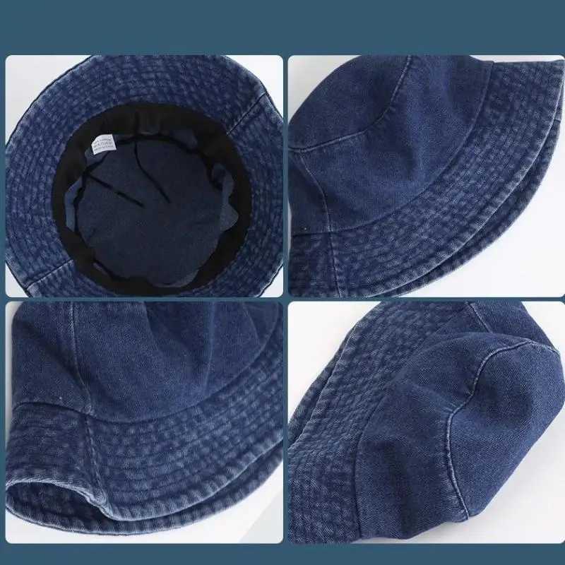 Womens Washed Denim Bucket Hat Spring Summer Fashion Unisex Casual Trendy Fisherman Cap Men Sunshade Breathable Korean Style Y250707