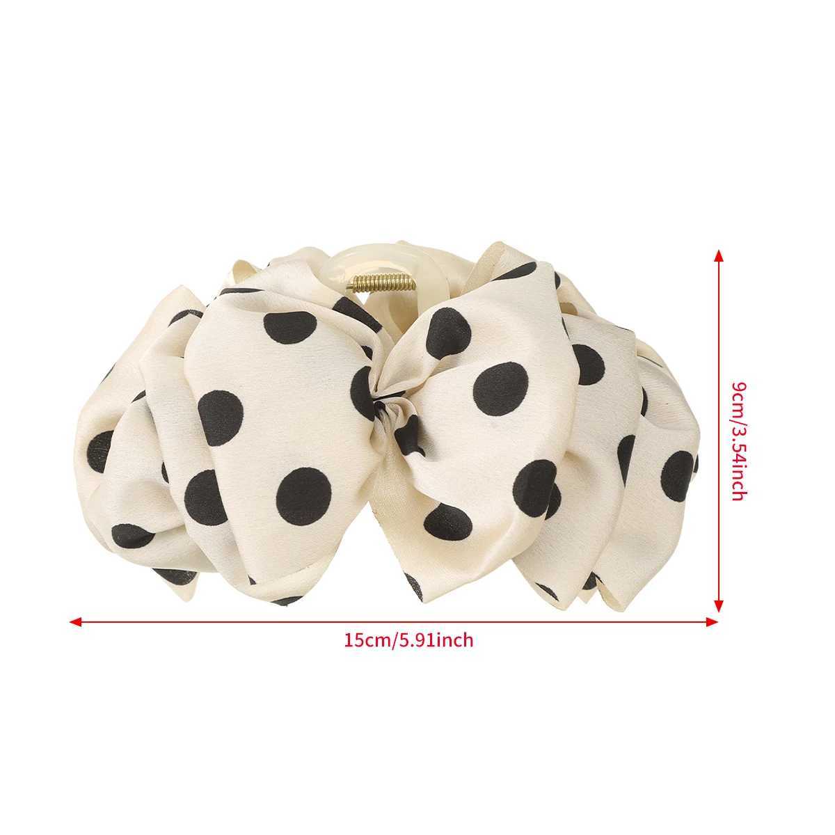 awaytr Wrinkled Polka Dots Hair Claws Elegant Satin Hair Clips Crab for Girl Gift Hair Accessories Festival Headwear Y250707