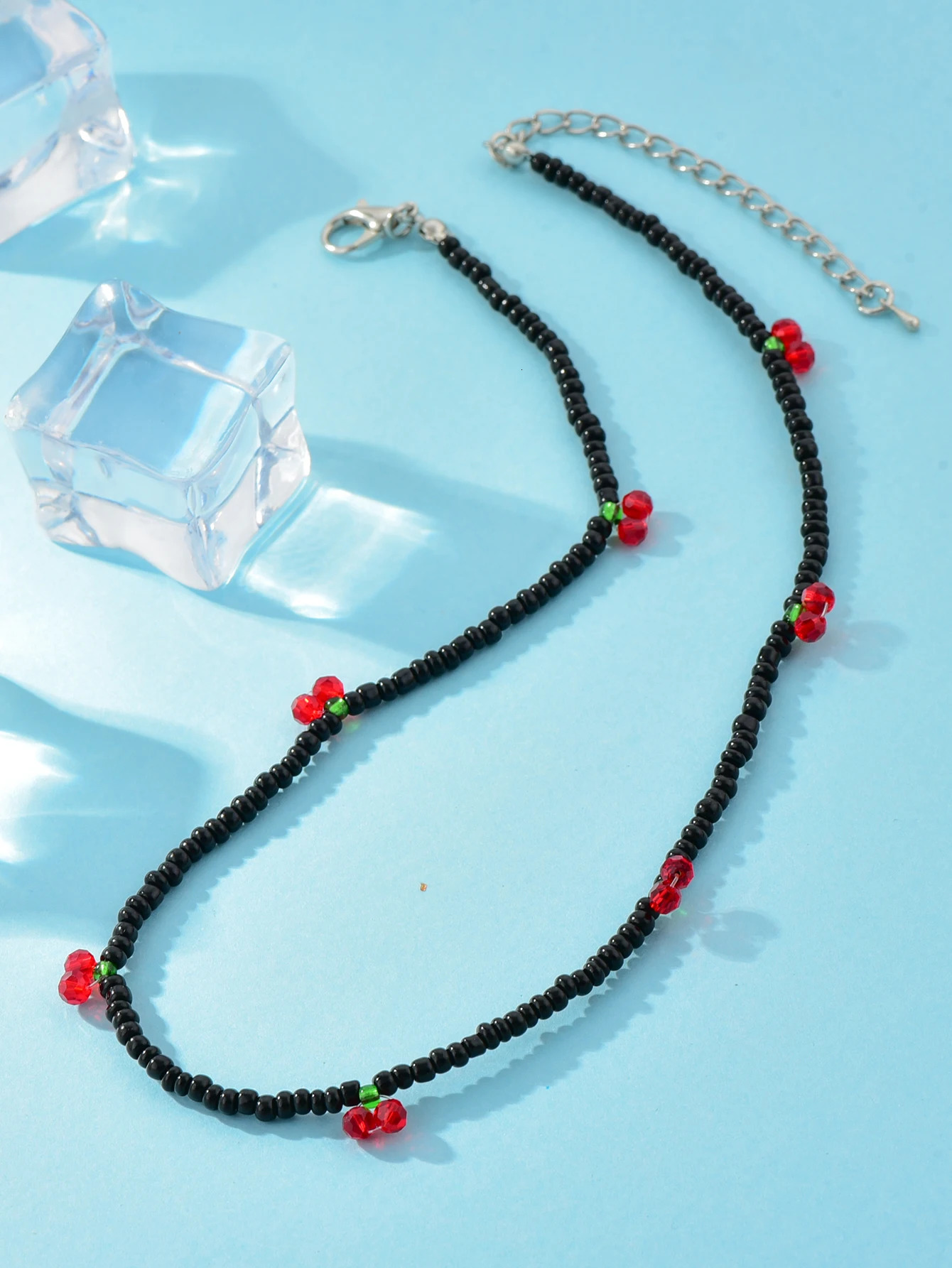 Long Way Summer Lovely Rice Beaded Necklace Fresh With Strawberry Cherry Women 250704