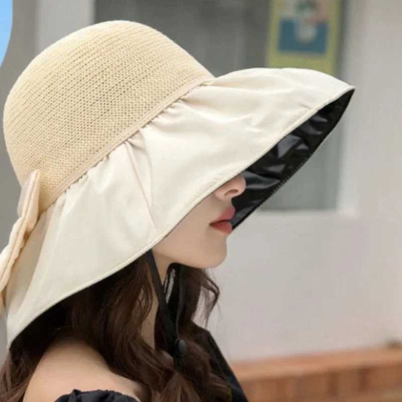 2025 Sunscreen Hat Womens UV Resistant Sun Hat Foldable Black Rubber Fisherman Hat Face Covering Seaside Big Brim Y250707