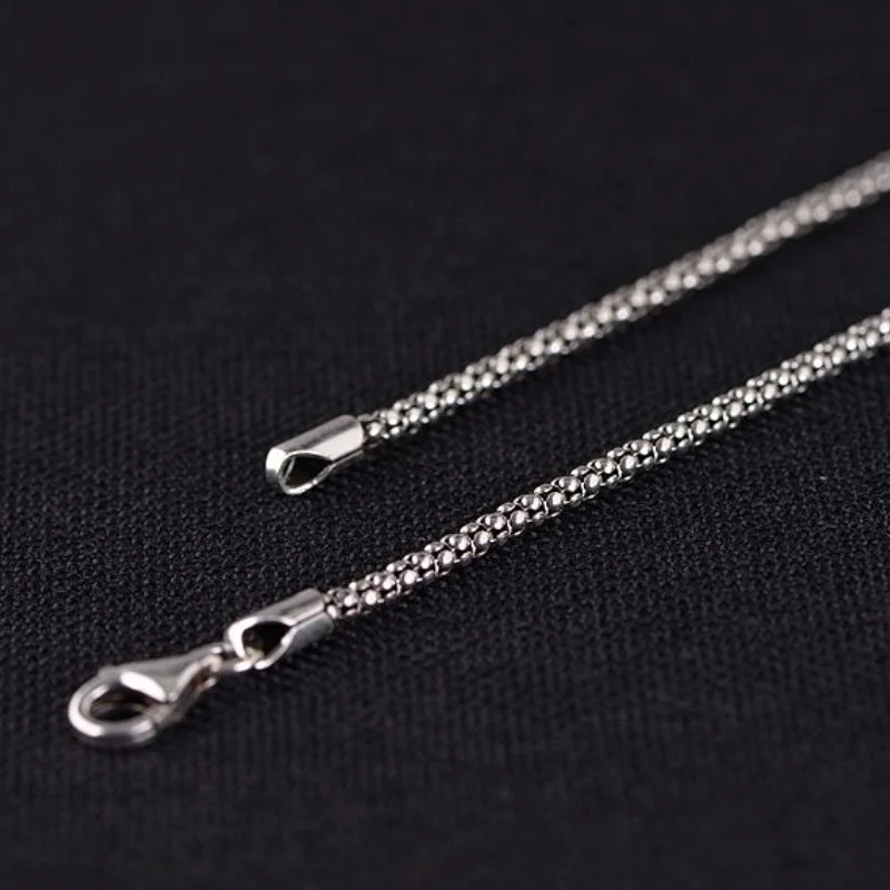 2.5mm Width Real S925 Sterling Silver Fashion Bright Corn Popcorn Men Women Chain Pendant Necklace Fine Jewelry Gift 250702