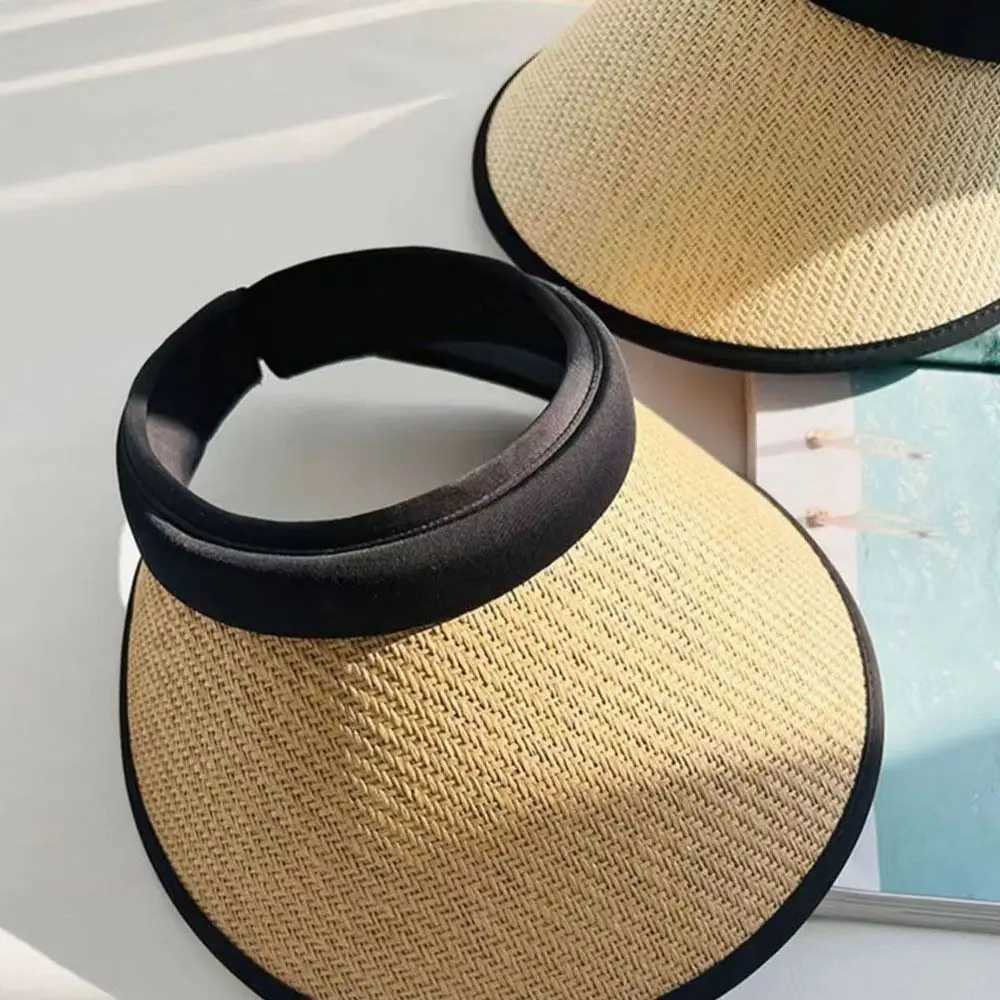 Sweet Sun Protection Straw Hat Practical Large Eaves Visors Beach Hat UV Protection Women Empty Top Ponytail Hats Y250707