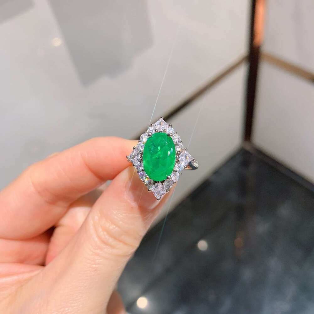 Huayoumei Jewelry Imitation Paraiba Tourmaline Emerald For Women, Unique Red Corundum Ring 256