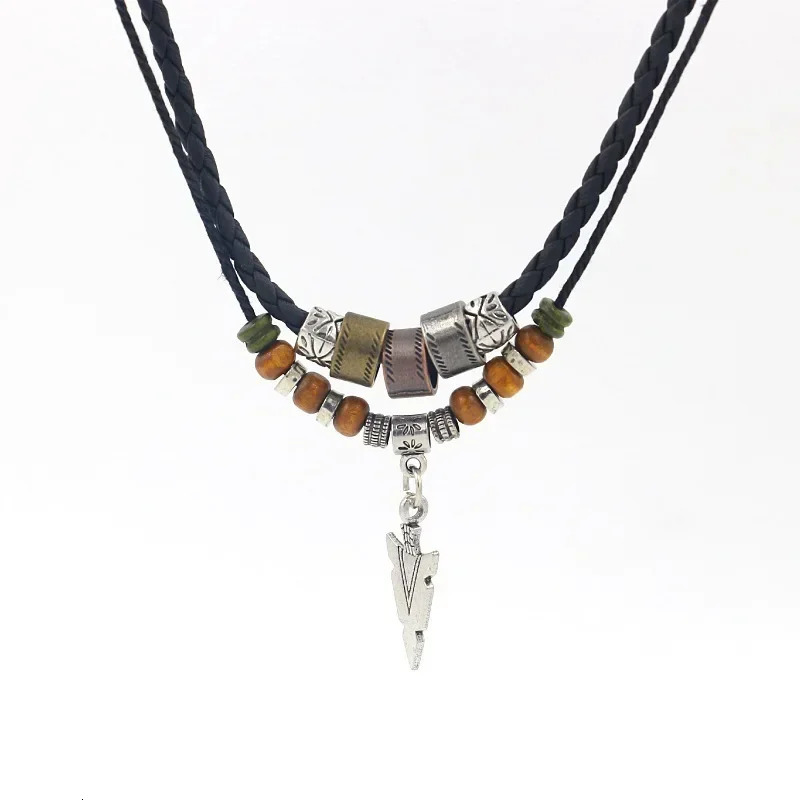 Stacked Artificial Leather Rope Beaded Necklace Men Vintage Layered Tribal Pendant For Jewelry Collar Hombre 250704