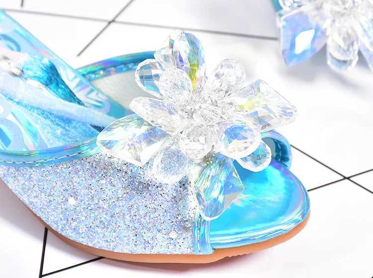 Frozen Princess Elsa Shoes Slippers Girls High Heels Mules Fashion Crystal Shoes Children Summer Sandals Size 26-37 z2507085TZU