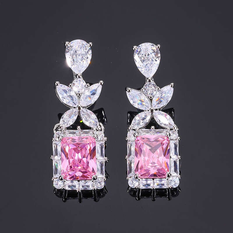 Jewelry Zircon S Sier Needle Stud Earrings For Women Fashion Paraiba Pink Accessories High-End Feel F5d