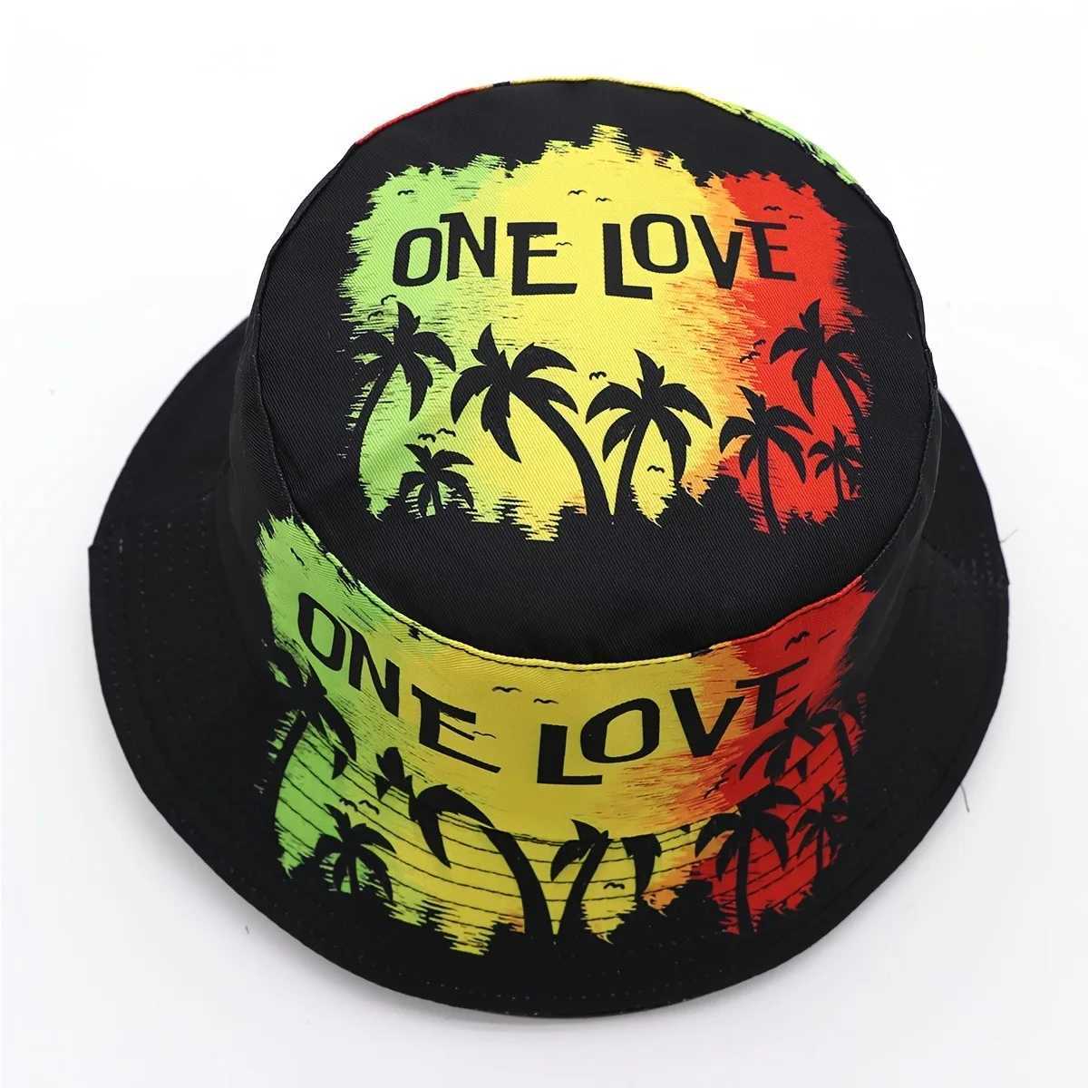 Unisex Reversible ONE LOVE Bucket Hat Lightweight Casual Tropical Design Basin Cap for Outdoor Vacations Travel Sun Protection Y250707