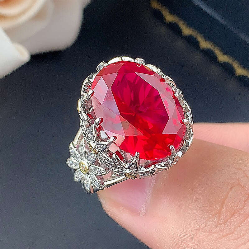 New Jewelry Ring Accessories, Color-Changing Under Purple Light, Red Corundum Pink Diamond Open Ring, High-End Light Luxury Women's Wholesale 4A9