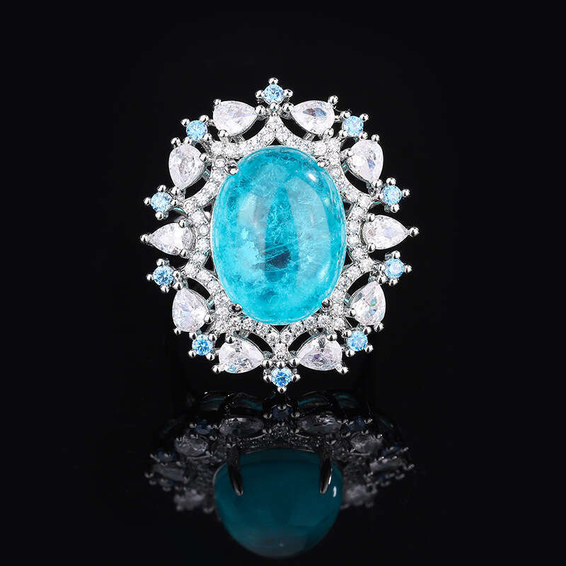 New Imitation Natural Paraiba Pendant Color-Block Full Dia Red Ring Necklace Jewelry Set Bed