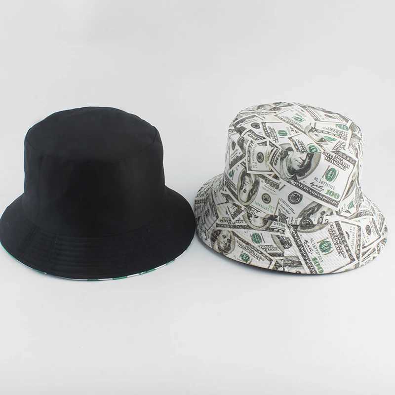 New Dollar Print Fishing Cap Bob Chapeau Femme Reversible Bucket Hat Men Fishing Bucket Hats For Women Harajuku Hip Hop Cap Y250707