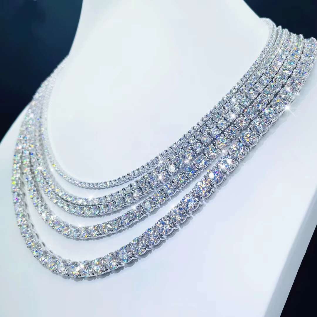 3mm Hip Hop Style Hand-Set VVS Moissanite on 925 Sterling Silver Tennis Chain Iced out Necklaces
