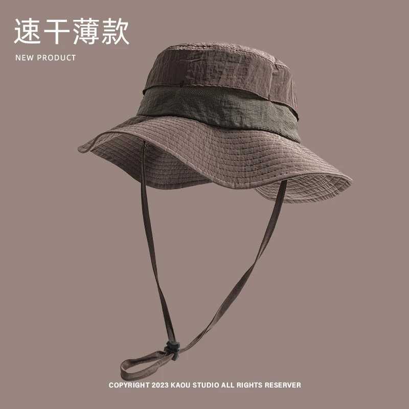 Japanese Summer Quick-drying Bucket Hat Outdoor Breathable Sun Protection Men and Women Camping Lace-up Fishing Caps Caps Y250707
