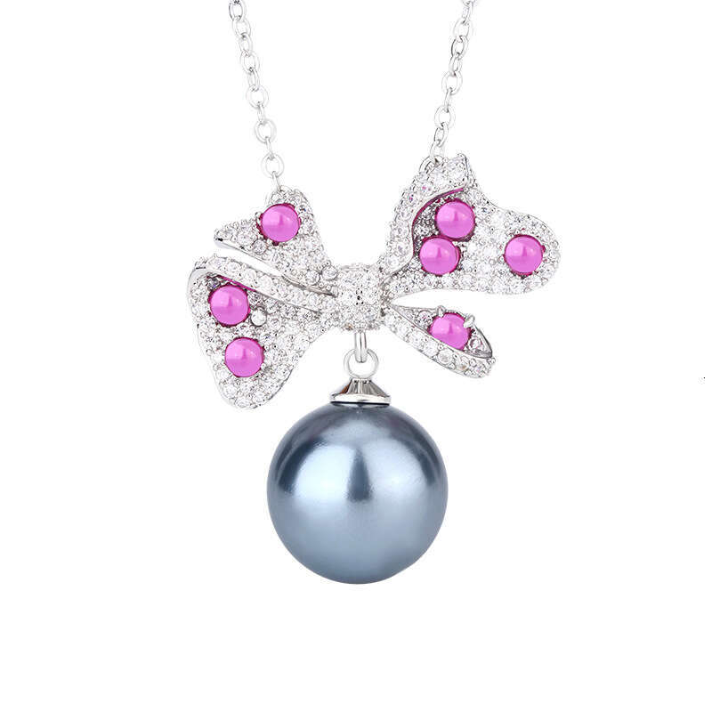 New Pearl Set Necklace Earrings Bowknot Style Jewelry Purple Changing Red Corundum Light Women 4Db