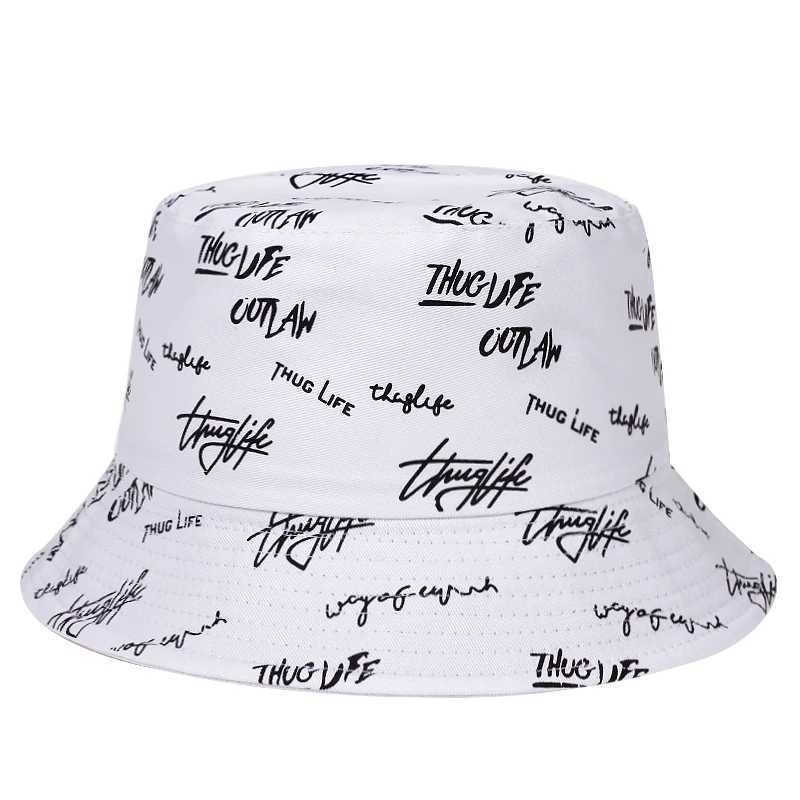 Unisex Double-Sided Wearable Thugufe Embroidery Personality Bucket Hats Fishermen Caps Outdoor Casual Sunscreen Hat Y250707