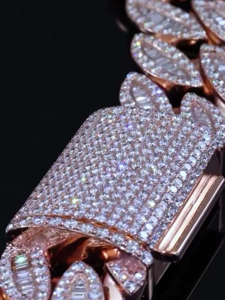 18mm Moissanite VVS Cuban Link Chain Iced Out Necklace With Baguette Round Cut VVS Moissanite Passes Diamond Tester