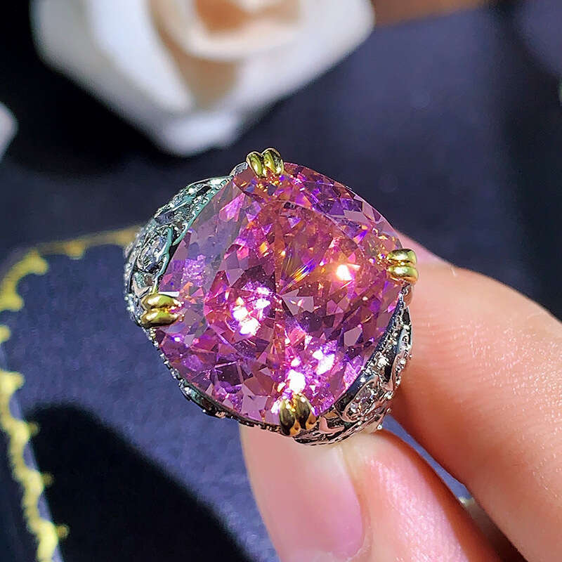 Autumn Winter New Jewelry High-End Imitation Natural Emerald Ring Pink Elegant Inlaid Diamond Light Luxury Style 7B4