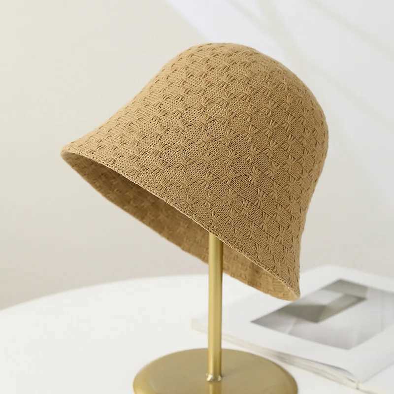 Winter Warm Bucket Hat for Women Vintage Knitting Fisherman Hat Summer Panama Caps Simple Breathable Sunshade Cap Y250707