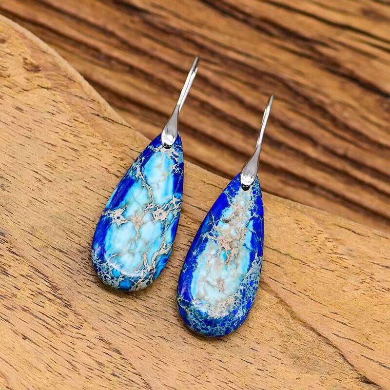 Design Shape Mixed Color Natural Stone Earrings Water Drop - Shipped
