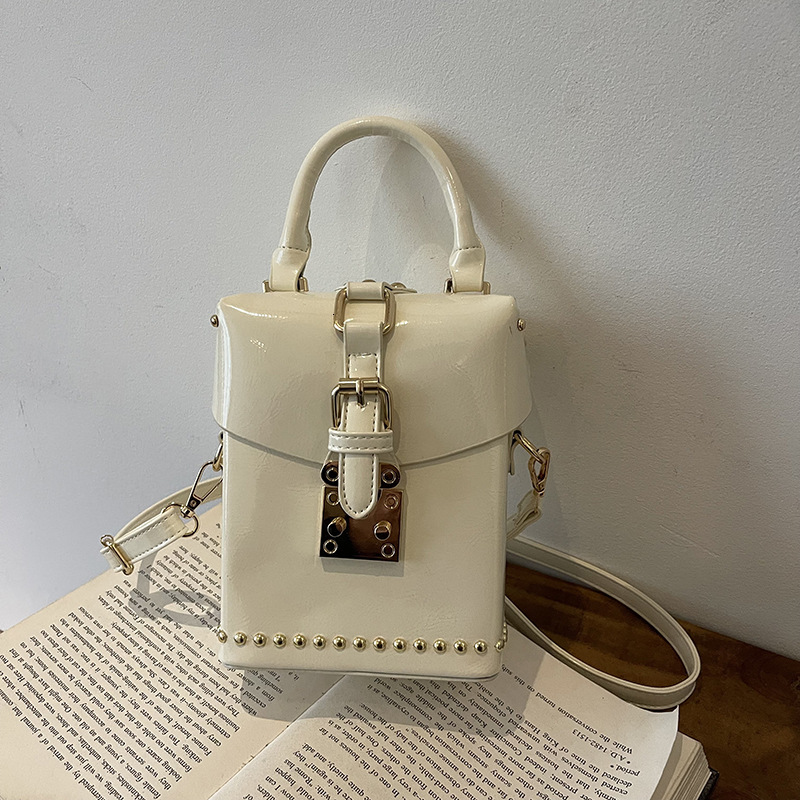 Designer New Fashionable Design Single Shoulder Crossbody Stylish Rivet Shiny Small Square Textured Handbag Light Luxury Women's Bag
