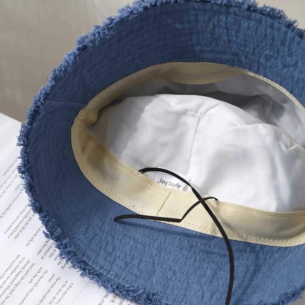 Bucket Hat Women Spring Summer Cloth Tassel Brim Flat Top Sun Hat Women Outdoor Sunshade Solid Foldable Casual New Y250707