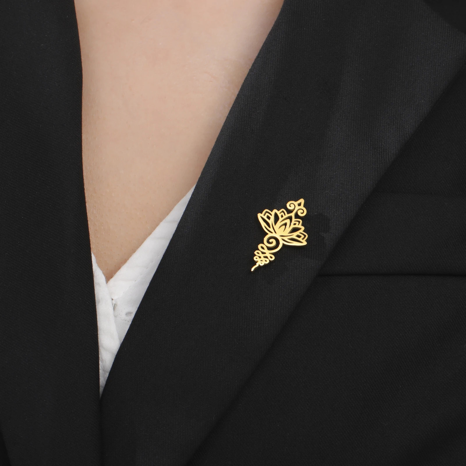 Teamer Unalome Lotus Brooch For Women Girls Stainless Steel Gold Color Badge Lapel Pin Yoga Buddhism Spiritual Accessories Gift 250625