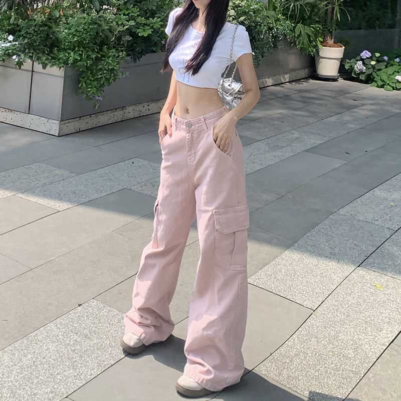 2025 versatile design workwear denim pants dusty pink, high-waisted women's dress style pear-shaped casual loose-leg pants S250708