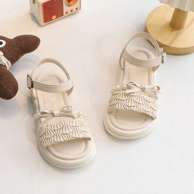 2025 Summer New Little Girl Fashion Big Childrens Beach Shoes Childrens Sandals Pearl Princess Shoes for Kids R250707