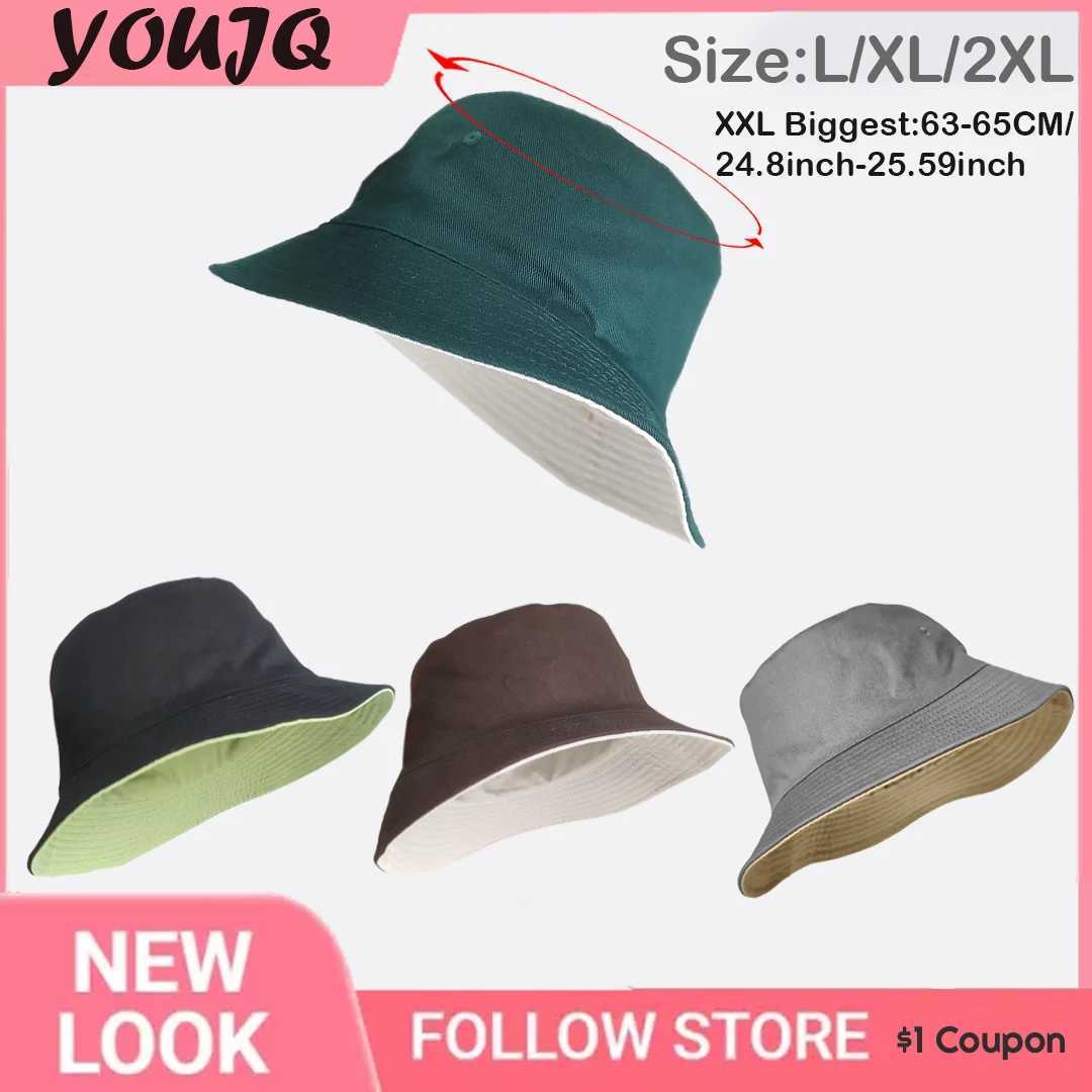 Enlarged Deepening XXL Size 65cm Bucket Cap Women Big Head Double-sided Panama Fisherman Hat Men Large Size Tide Hip Hop Sun Hat Y250707