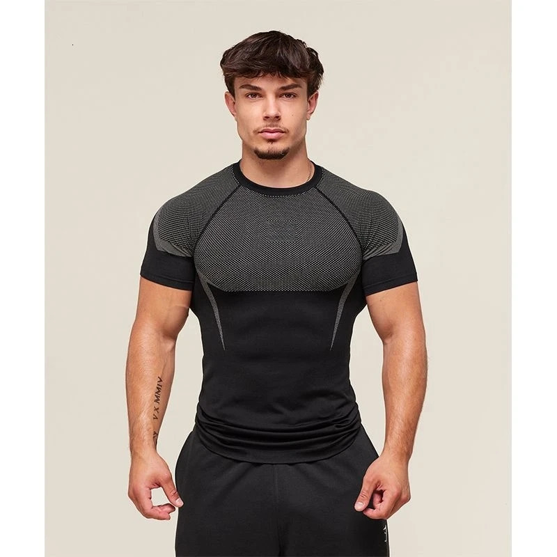 Mens High Elastic Quick Dry Sports Shark T-Shirt Tight Fitness Training Workout Breathable Summer Gym Trendy Top man 250708