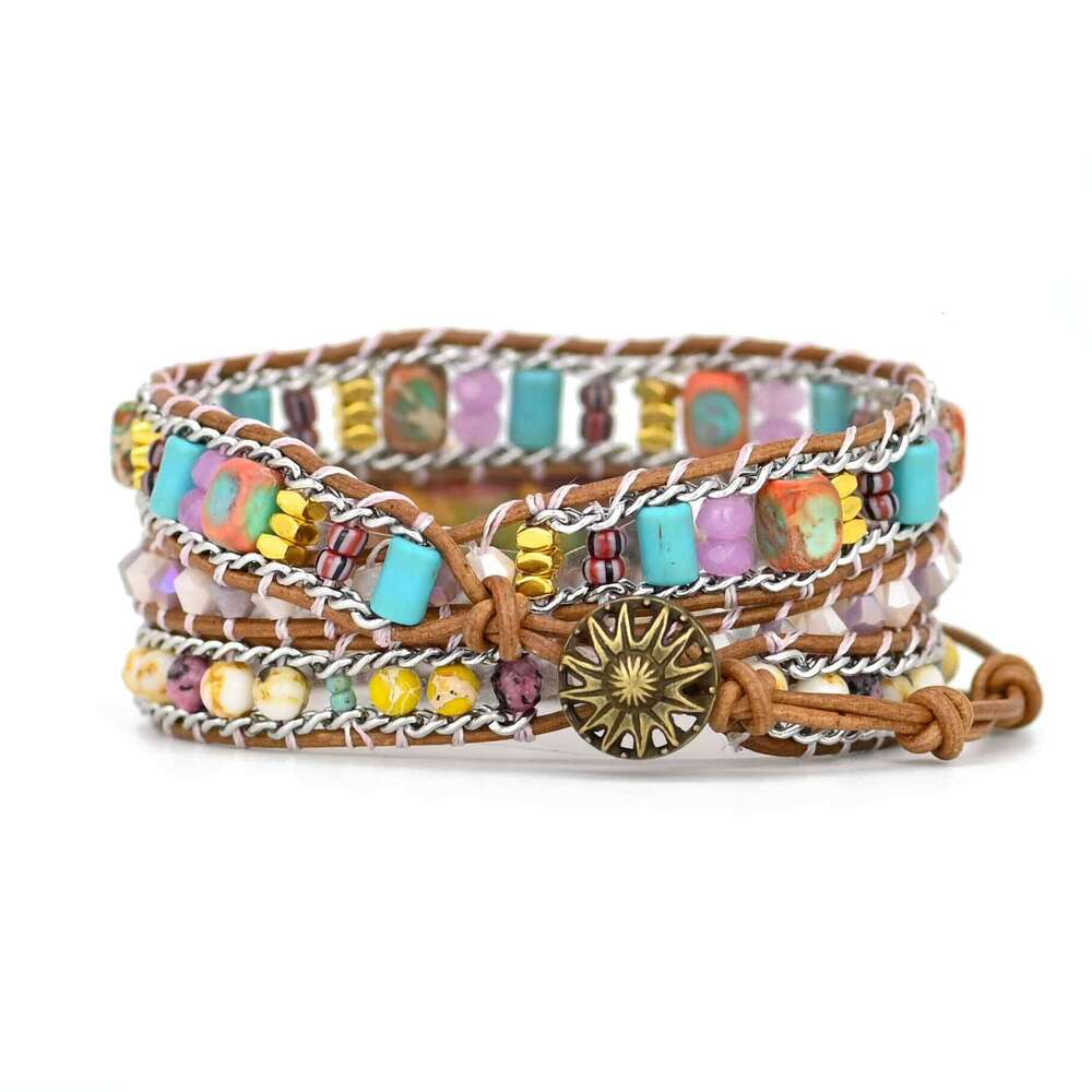 Bohemian Mixed Color Imperial Irregular Natural Stone 3-Layer Charm Bracelet Out of Stock