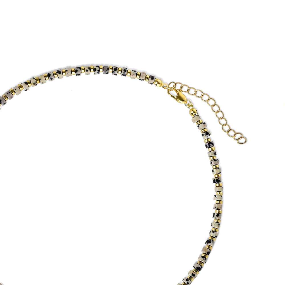 Bohemian Fashion Accessories Cylindrical Spotted Stone Black Gallstone Necklace Handmade Beaded Jewelry