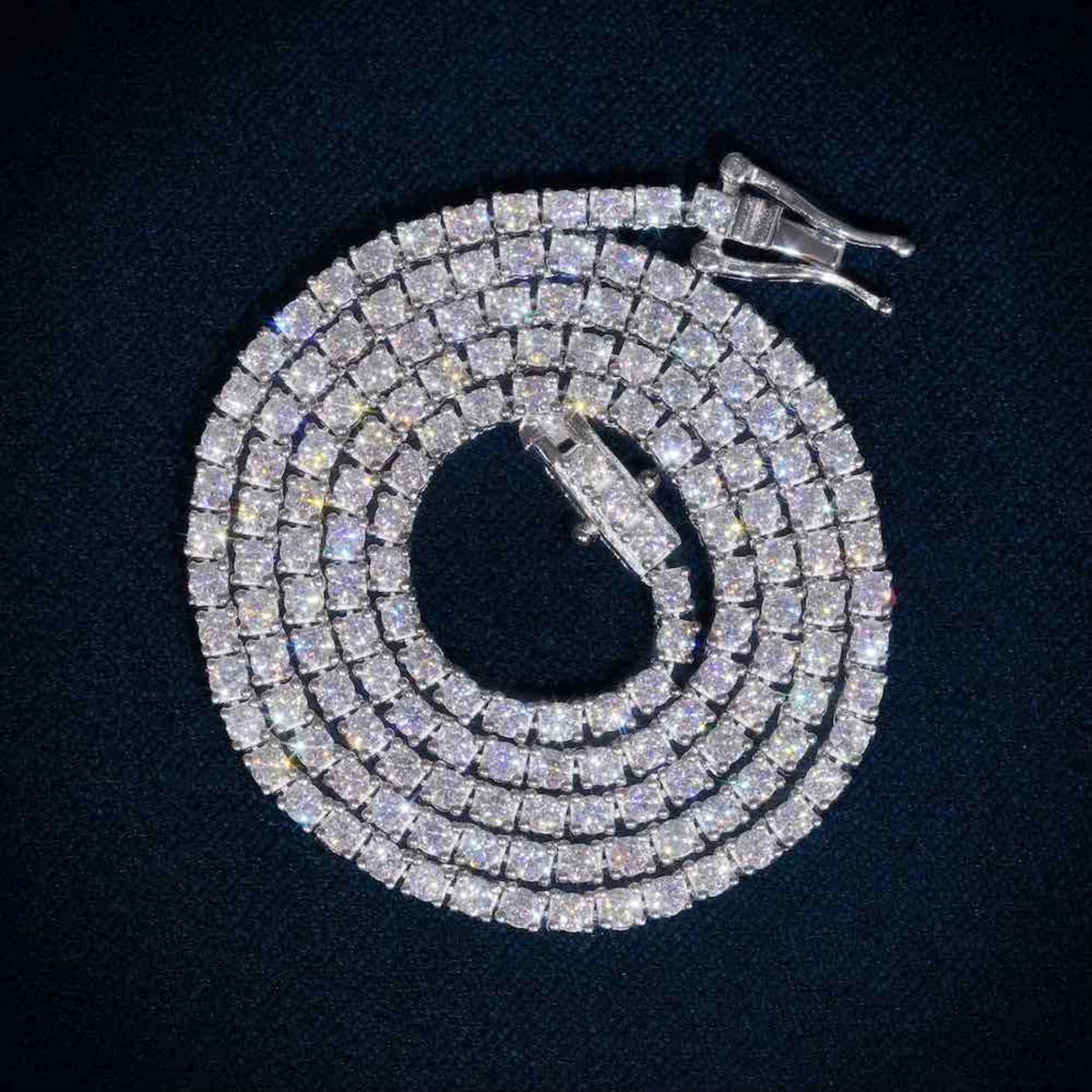 Iced Out 3MM VVS Moissanite Tennis Chain 925 Sterling Silver D Color Tennis Necklace for Him and Her Luxury Jewelry