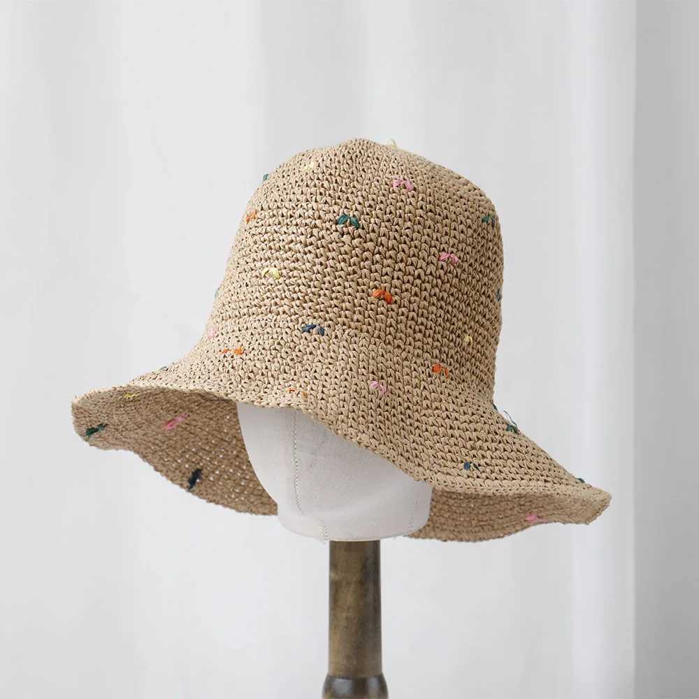 2025 NEW Women Sun Hat Wide Large Brim Beach Hats Womens Summer Straw Hat Foldable Sun Hat Chapeau Femme Beach UV Protection Cap Y250707