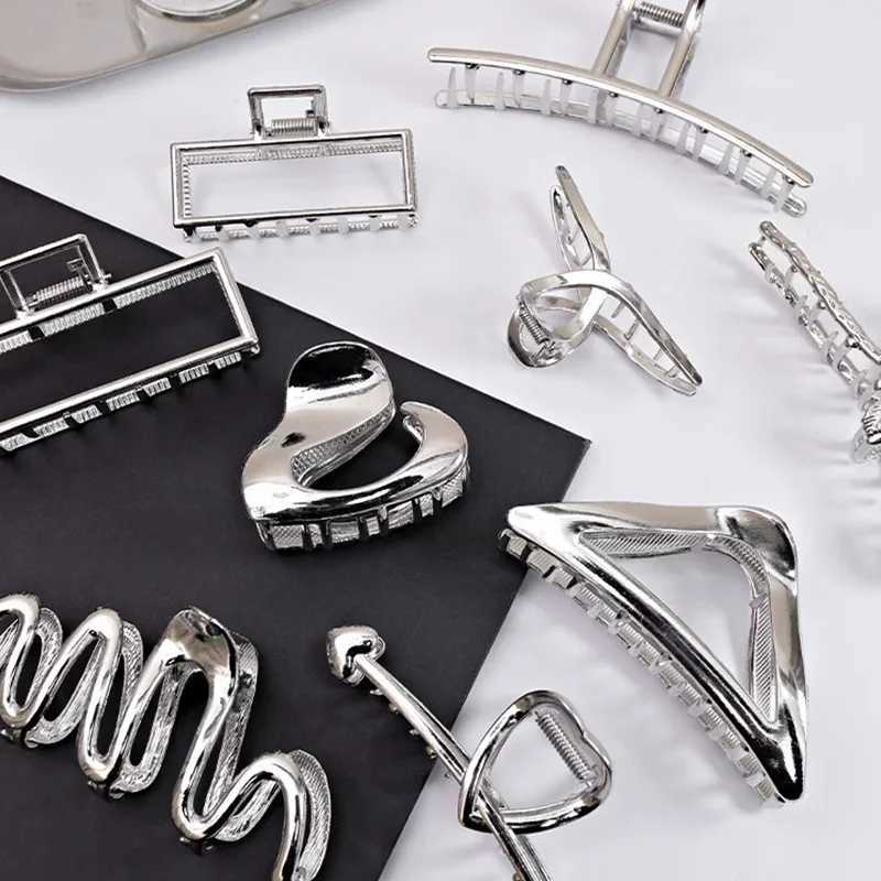 Vintage Silver Geometric Metal Hair Claw For Women Girls Long Hair Holder Headband Hair Claw Clip Fashion Hair Accessories Z250707