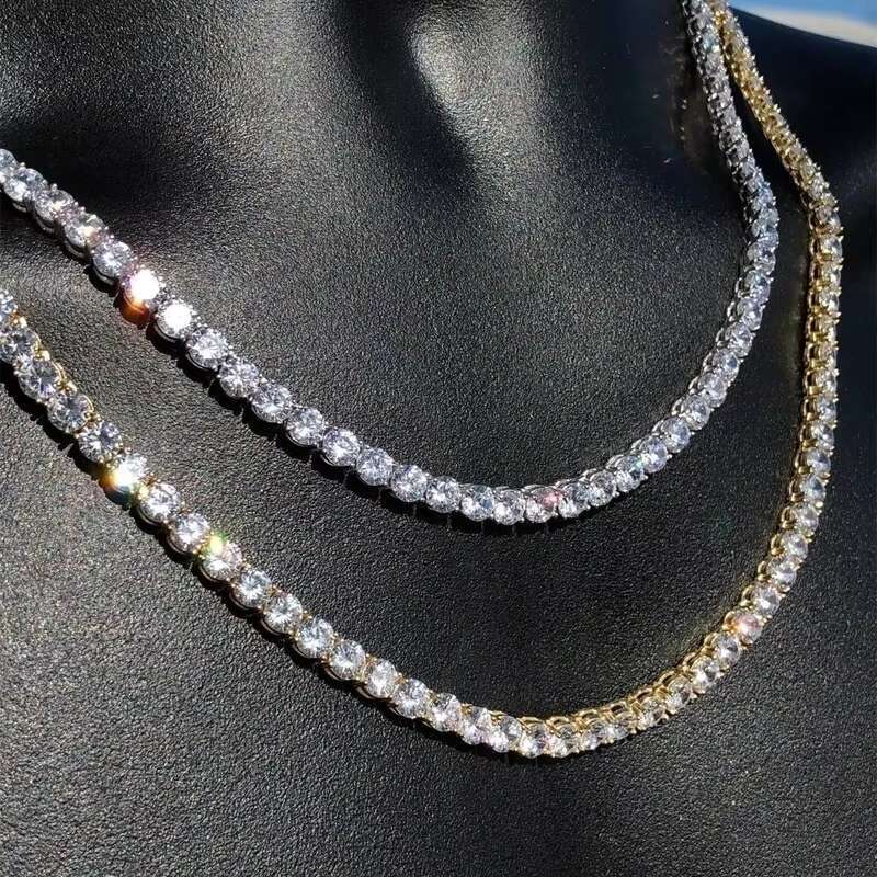Luxury Men Women Hip Hop Iced Out Fine Jewelry 5MM Lab Diamond Silver Vvs Moissanite Tennis Chain Necklace