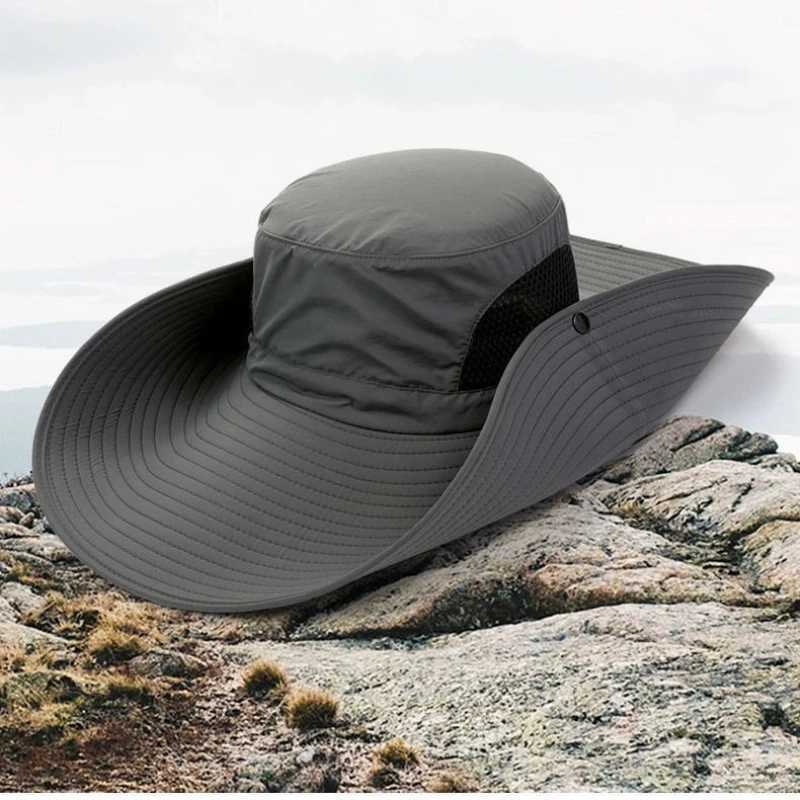 15cm Large Cap Polyester Sun Hat UV Protection Breathable Mesh Cap Foldable Fisherman Hat Outdoor Fishing Hiking Beach Caps Y250707