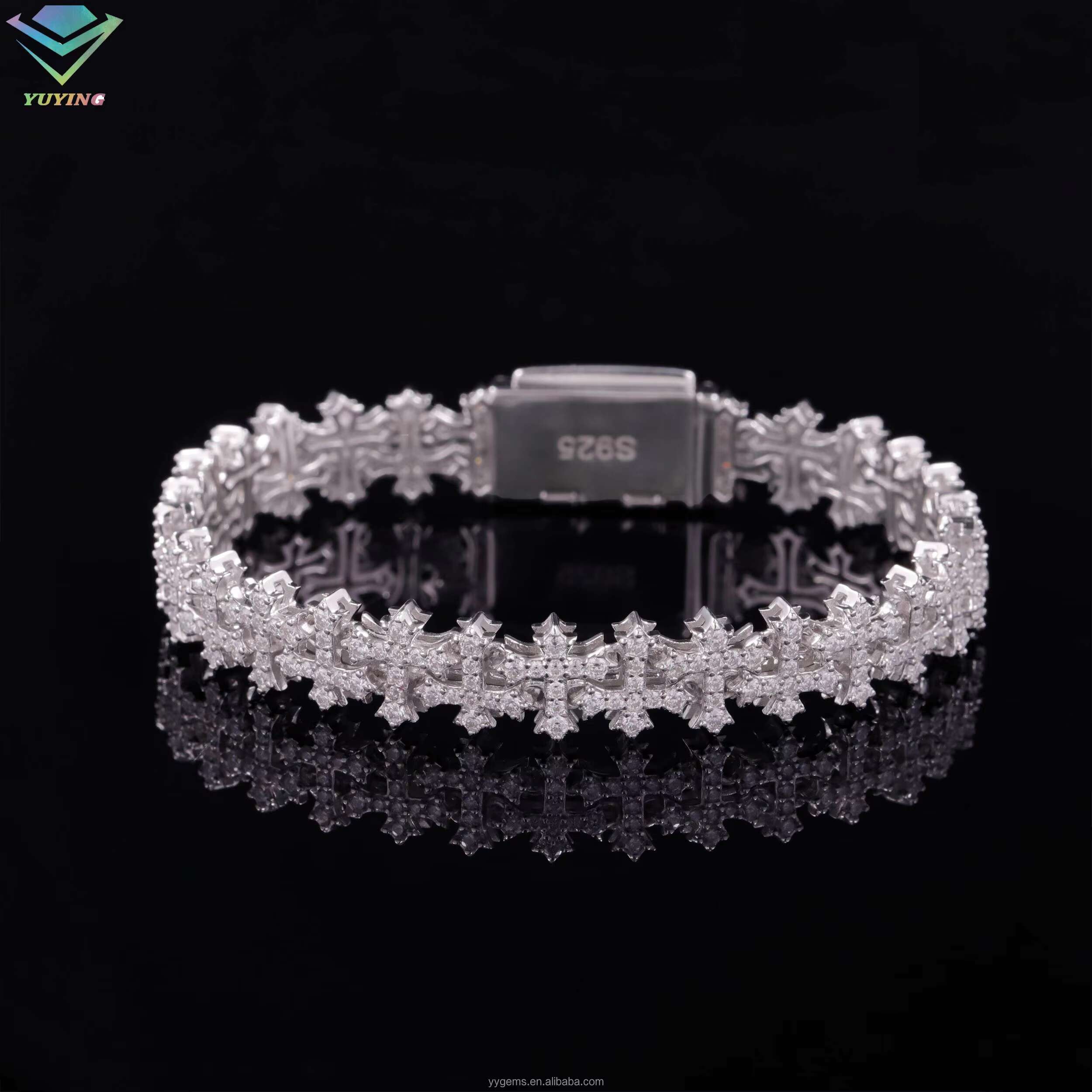 Fine Jewelry Cross Design Rapper Bracelet 925 Sterling Silver Bracelet for Men Women VVS Moissanite Cross Cuban Bracelet