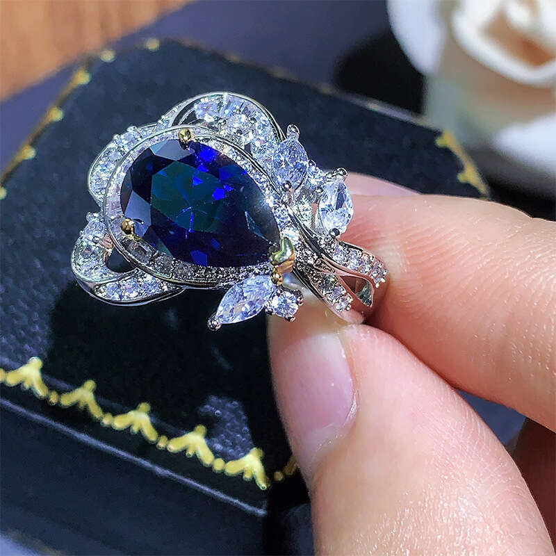 Autumn Winter New Jewelry Ring Simulated Blood Red Blue Spinel Pink Yellow Zircon Fashion Commuter Women's Style B48
